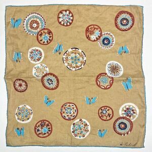 Vintage Pat Prichard Handkerchief Medallions Butterflies 14 inches square